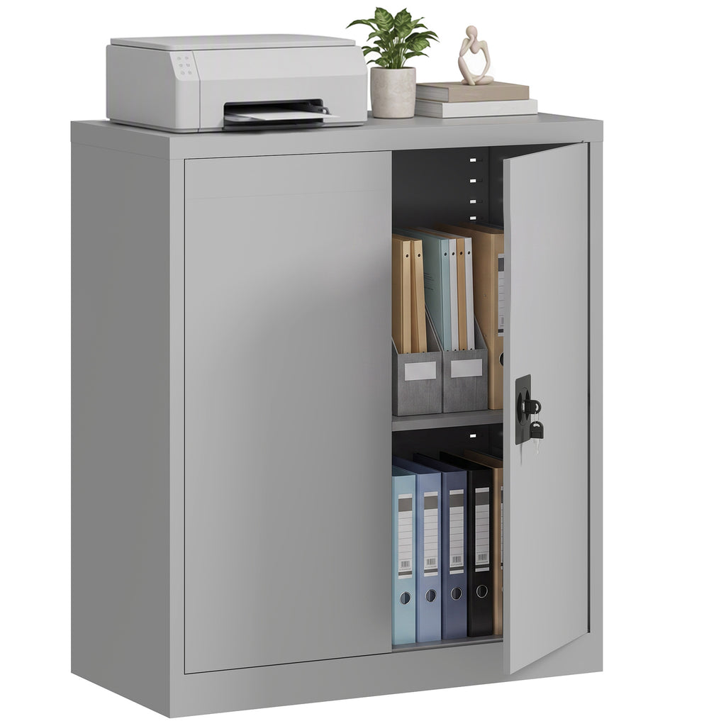 Aktenschrank Stahlschrank Mehrzweckschrank mit verstellbarem Regal und Schloss für Arbeitszimmer Wohnzimmer Grau