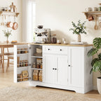 Sideboard Küchenschrank mit 4 Türen, Schublade, Verstellbaren Regal, Türregalen für Küche, Esszimmer, 138x40x85cm, Weiß