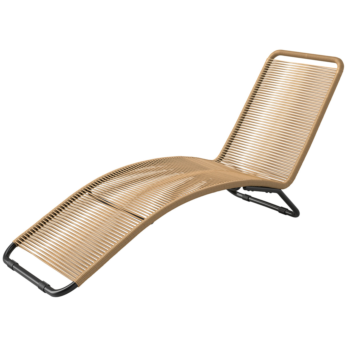 Rattan-Sonnenliege, S-förmiger Liegestuhl mit Rattangeflecht, Korbliege mit Stahlrahmen, Braun