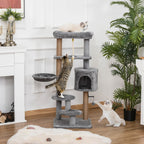 Kratzbaum, Katzenbaum, 1 Katzenhöhle, Katzenbett, 1 Hängematte, inkl. Spielzeug, Hellgrau