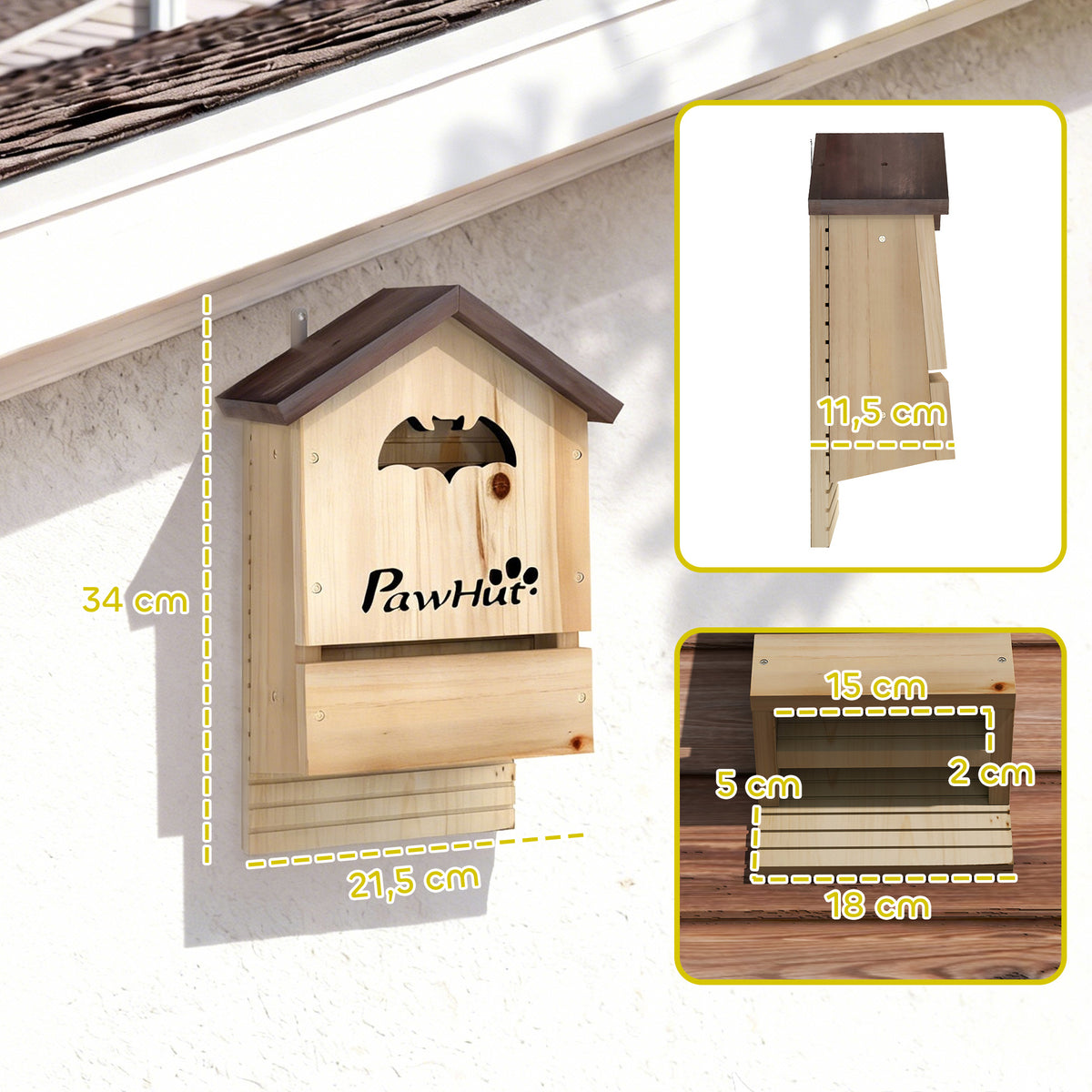 Fledermauskasten 3er Set aus Tannenholz Fledermaushaus für Fledermäuse zum Aufhängen für Gärten, 21,5 x 11,5 x 34 cm