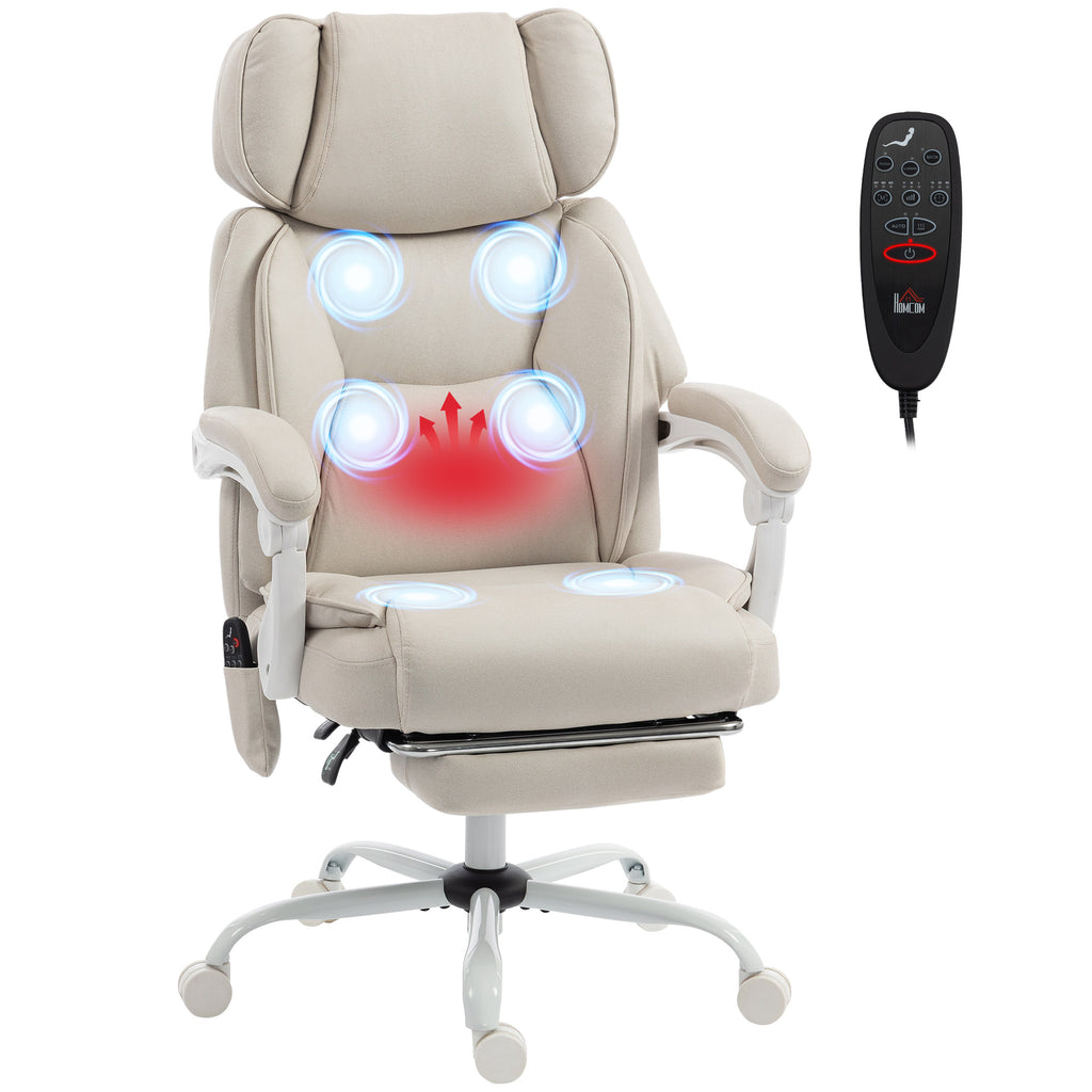 Hochlehner-Bürostuhl mit Vibrationsmassage und Heizung, ergonomisch, neigbar, mit Fußstütze, Cremeweiß
