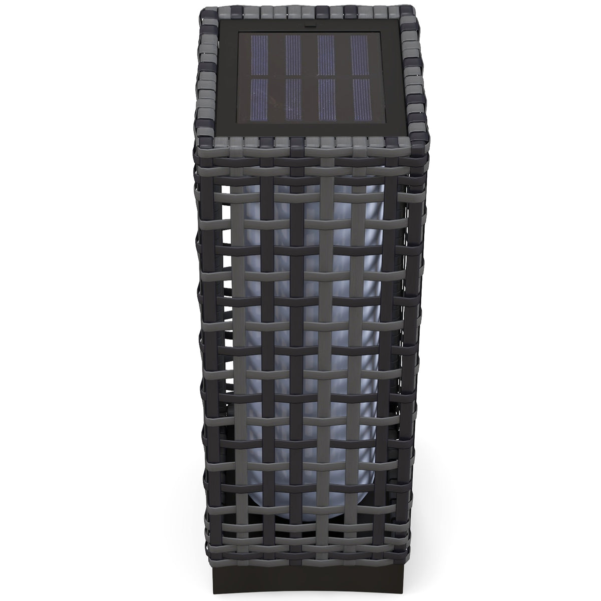 Außenleuchte mit Solarmodul, Einschaltautomatik, 8 h Betriebszeit, Rattanoptik, Stahl, 15,5 x 15,5 x 46 cm, Grau