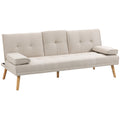 Schlafsofa 3-Sitzer, neigbare R¨¹ckenlehne mit Klapptisch, zwei Armpolster, Leinenoptik, beige, 181 x 77 x 78 cm