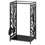 Kaminholzregal für innen Stahl 46 x 30 x 70cm Brennholzregal mit 4 Kaminwerkzeug Haken Kaminbesteck Set Kaminholzständer für Kamin Ofen Feuerholzregal Kaminholzhalter für Feuerholz, Schwarz
