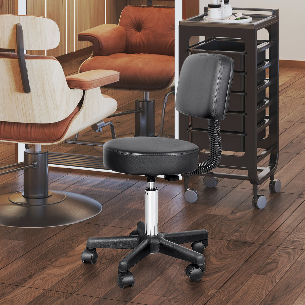 Swivel Salon Chair w/ Padded Seat Back 5 Wheels Adjustable Height Salon Hairdressers Tattoo Spa Rolling Black