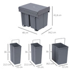 M¨¹lleimer-Konstruktion mit 3 Abfalleimern zur M¨¹lltrennung, Schienensystem, einbaubar, 3er-Set M¨¹llbeh?lter, Grau