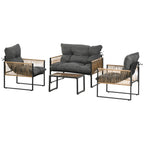 Gartenmöbel-Set, 4-teilig, Sofa, 2 Stühle, Tisch mit Glasplatte, Metallgestell, Polyrattan, Anthrazit