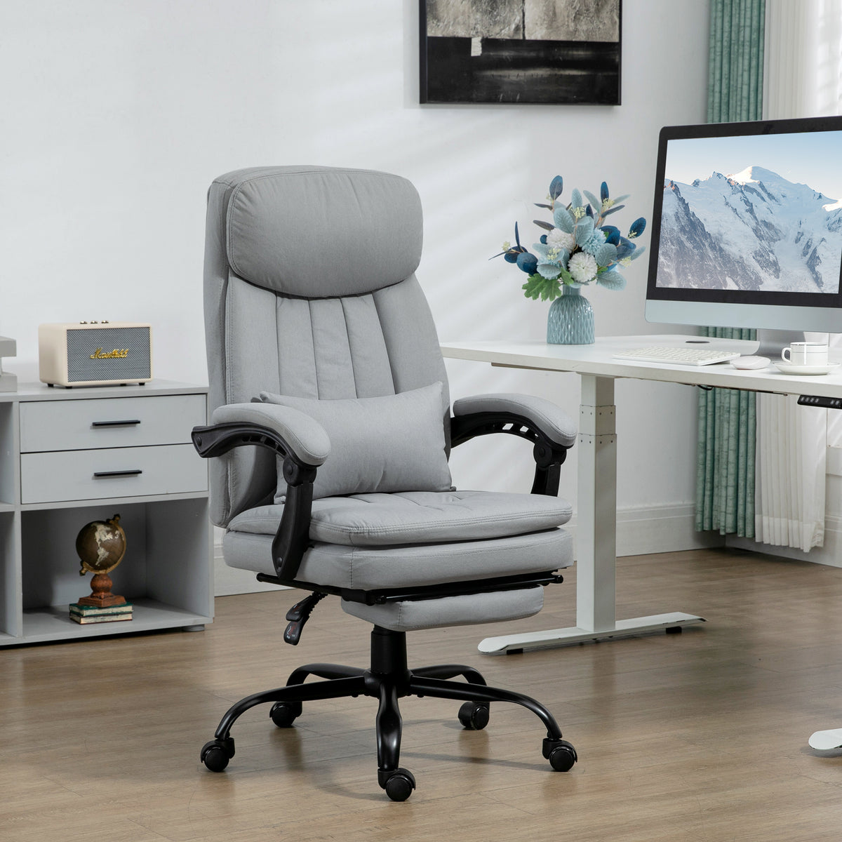 B¨¹rostuhl mit Massage- & Heizfunktion, verstellbar, bis 120 kg, 66 x 67 x 110-118 cm Grau