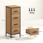 Badezimmerschrank, 4 Schubladen, kompakt, Industrie-Stil, Spanplatten, Metall