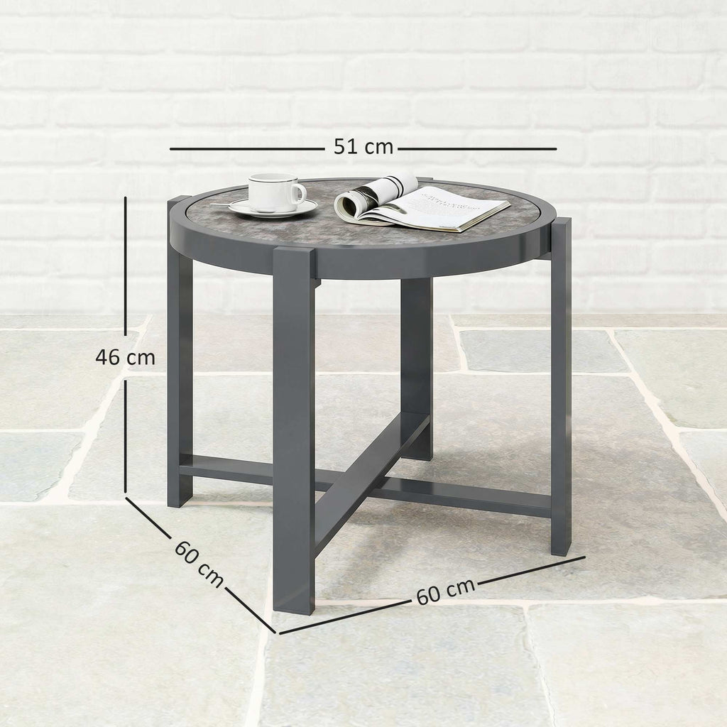 Beistelltisch Gartentisch Rund wetterfest Aluminium Balkontisch mit Marmoroptik Grau