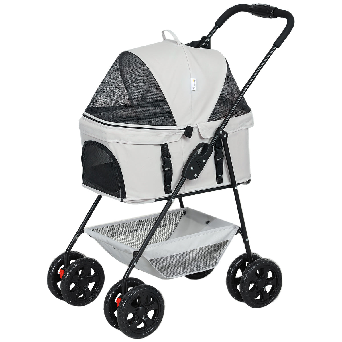 3-in-1-Haustierkinderwagen, zusammenklappbarer Hundewagen mit 4 Rädern und abnehmbarer Trage für Hunde und Katzen, Grau