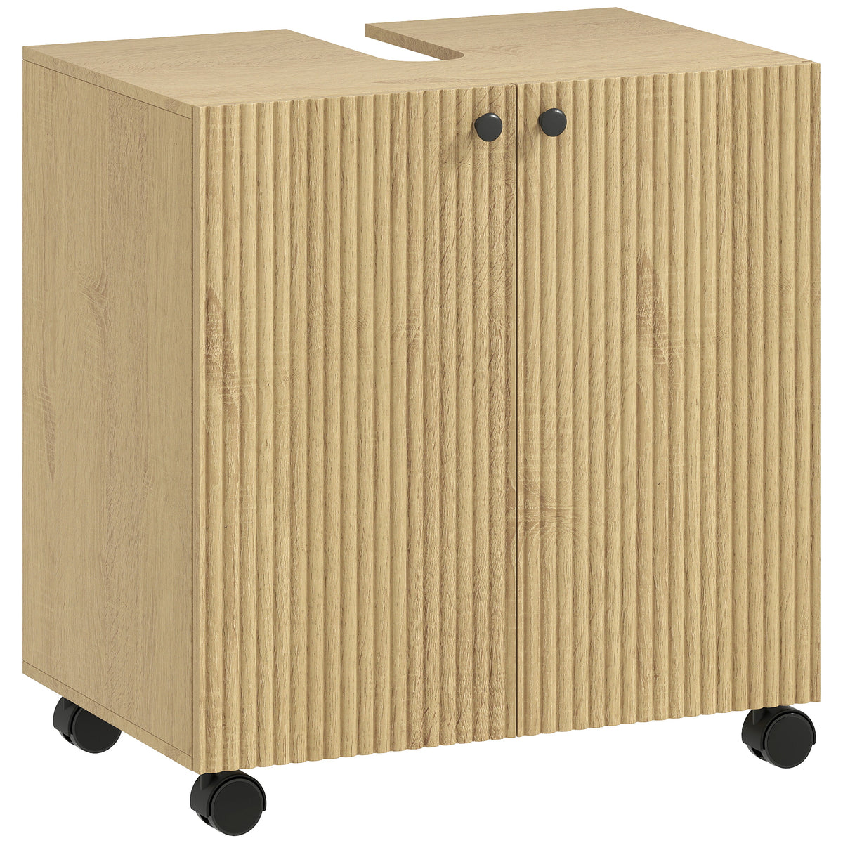 Waschbecken-Unterschrank f¨¹r Badezimmer, 3-stufiges Regal, R?der, Holz
