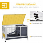 Wooden Guinea Pig Hutch, 2-Floor Bunny Cage w/ Enclosed Run Area, Grey