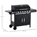 Gasgrill mit 7 Brennern, inkl. Thermometer, BBQ -Grill, mobiler Grill, Schwarz