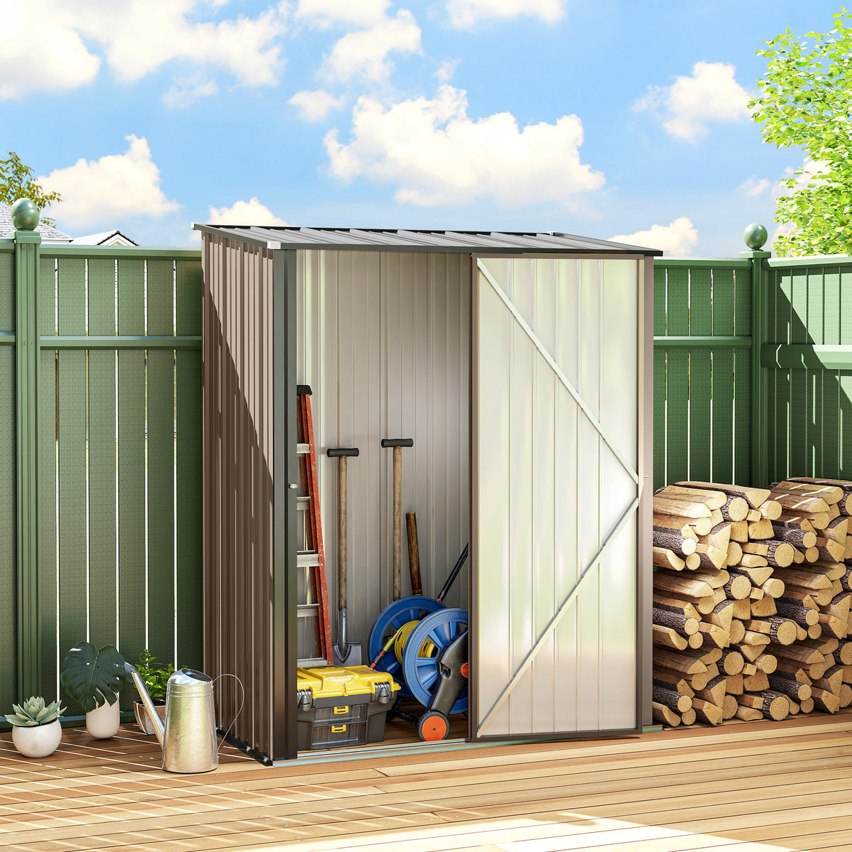 5.3 x 3.1ft Corrugated Steel Garden Shed - Brown