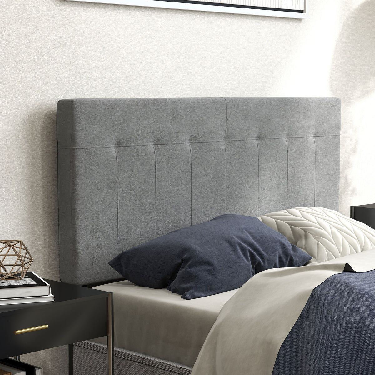 Kopfteil 3-fach höhenverstellbar Bettkopfteil mit Metallbeinen Samtoptik für Schlafzimmer 140x10x106/116/126 cm Grau