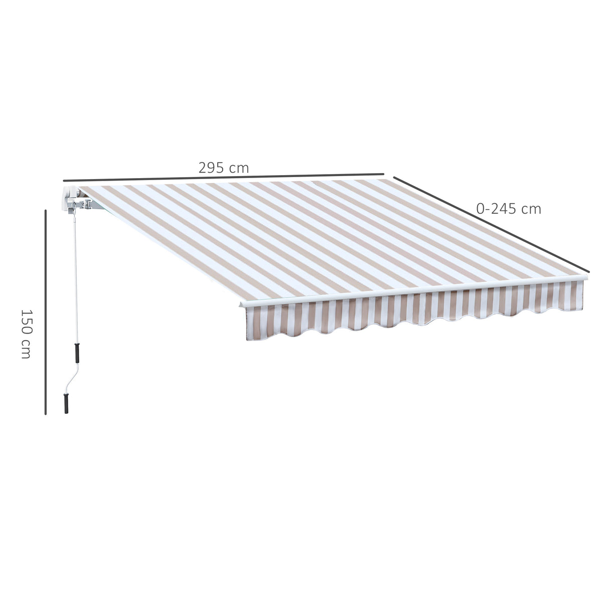 Markise mit Handkurbel, Gelenkarmmarkise, Sonnenschutz, Wandmontage, Balkon, Alu Berge 3 x 2,5 m