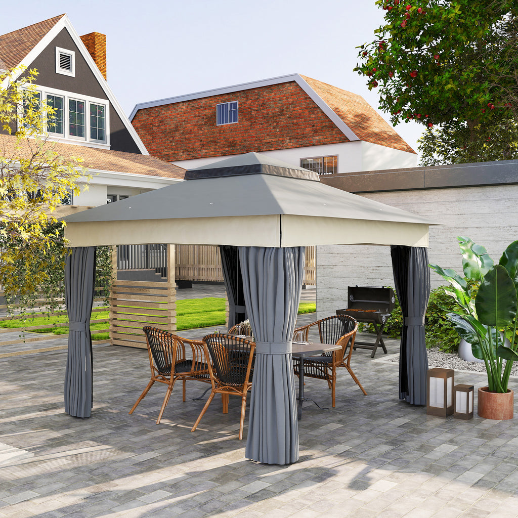 Pavillon mit Doppeldach, 3x3 m Wasserabweisend Stabil Winterfest Gartenpavillon aus Metall Dunkelgrau