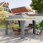 Pavillon mit Doppeldach, 3x3 m Wasserabweisend Stabil Winterfest Gartenpavillon aus Metall Dunkelgrau