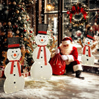 3-teilige weihnachtliche Schneemann-Familie, Außendekoration, LED-Lichter, Bodenpfähle, wasserfest, Stahl, Polyester, Weiß