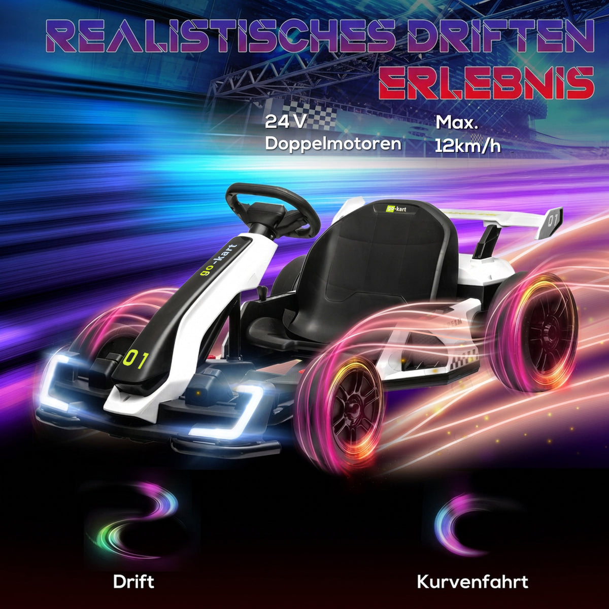 24 V Elektro Go-Kart für Kinder Drift-Funktion für 6-12 Jahre Weiß