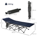 Campingbett, klappbares Feldbett mit Kopfkissen, 188 x 64,5 x 53 cm, Dunkelblau+Grau