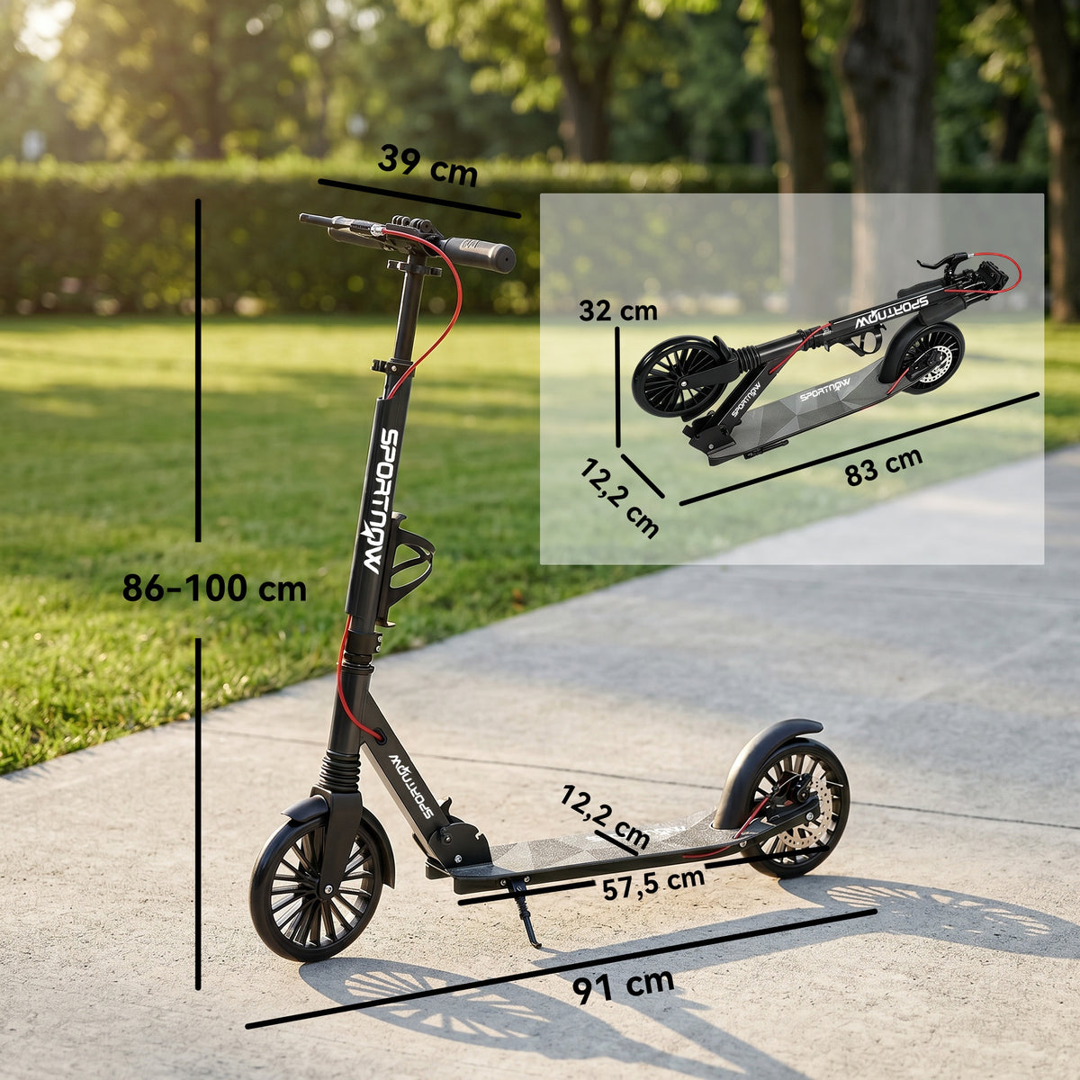 Cityroller Aluminium Höhenverstellbar & Klappbar Scooter mit 200 mm PU-Räder ABEC-7 Kugellager Dual-Bremssystem