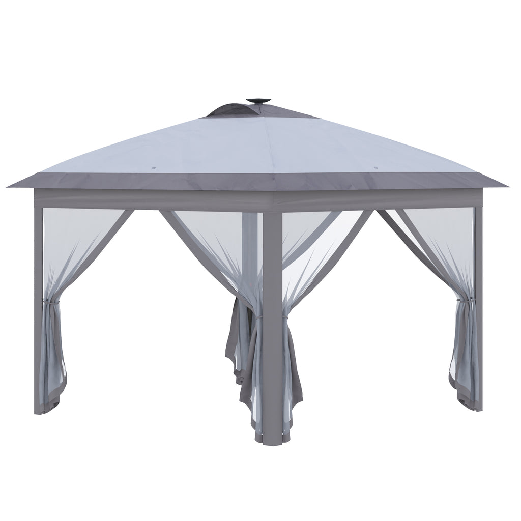 3,3 x 3,3 m Faltpavillon mit LED-Beleuchtung, Meshvorhänge, Tragetasche, Grau