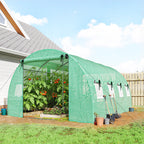 Gewächshaus ca. 4 x 3 x 2 m Foliengewächshaus mit Rollbar 2 Reißverschlusstür & 8 Netzfenster Stützstangen Grün