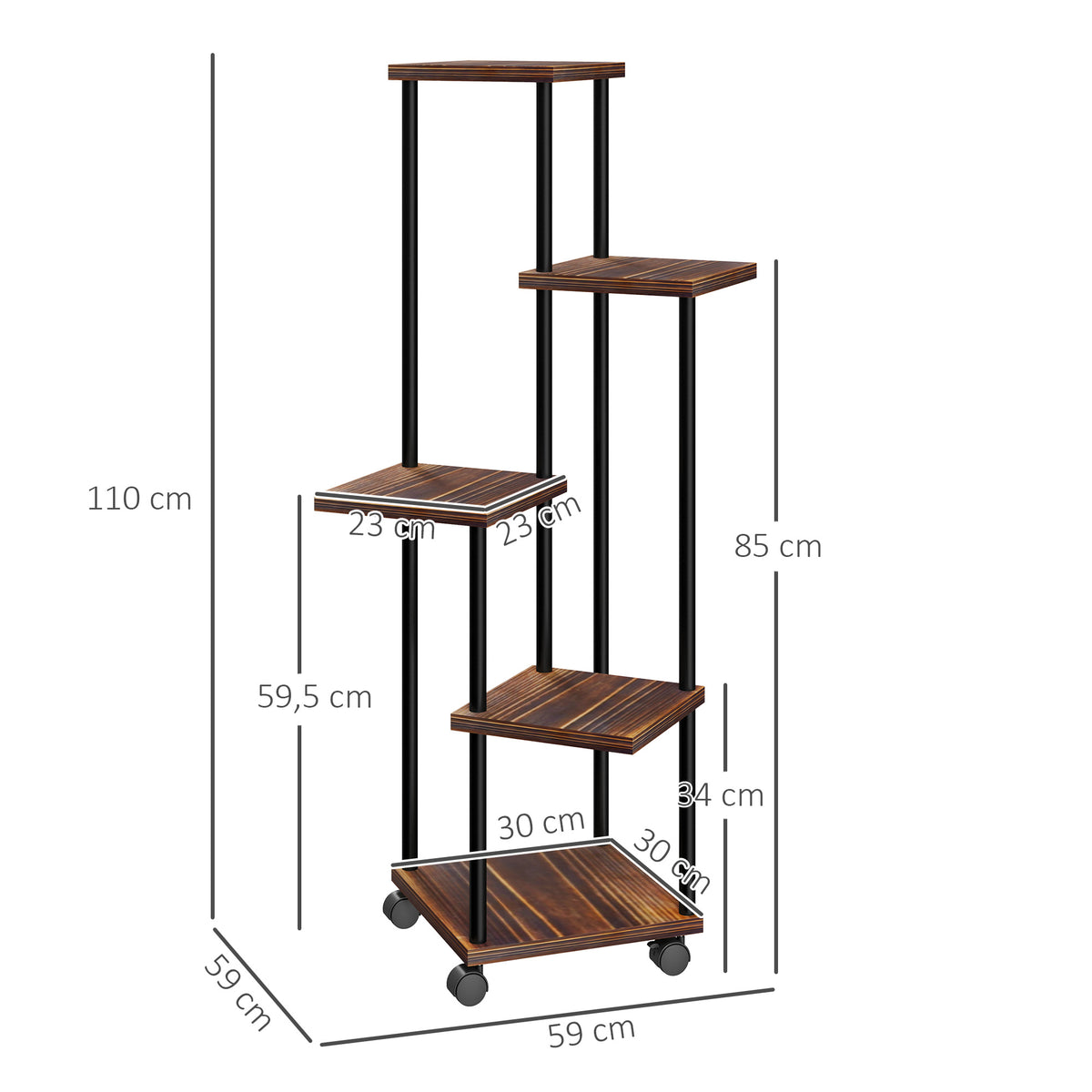 Blumenst?nder mit 5 Ebenen, 5-stufiger Pflanzenst?nder, versetztes Design, leicht zu verschieben, Holz, Stahl