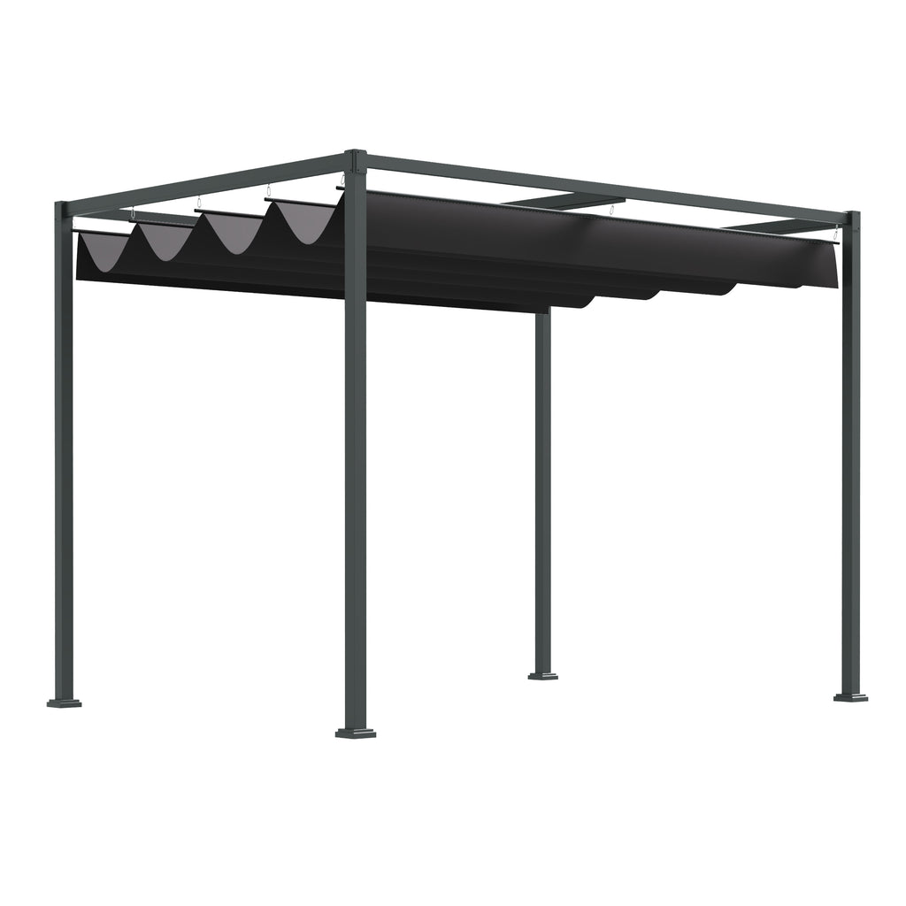 Pergola ca. 3x2m Garten Pavillon Terrassendachung Metall Freistehender Gartenpavillon mit Verstellbares Dach, UV Schutz, Sonnenschutz für Terrasse und Garten, Schwarz+Grau