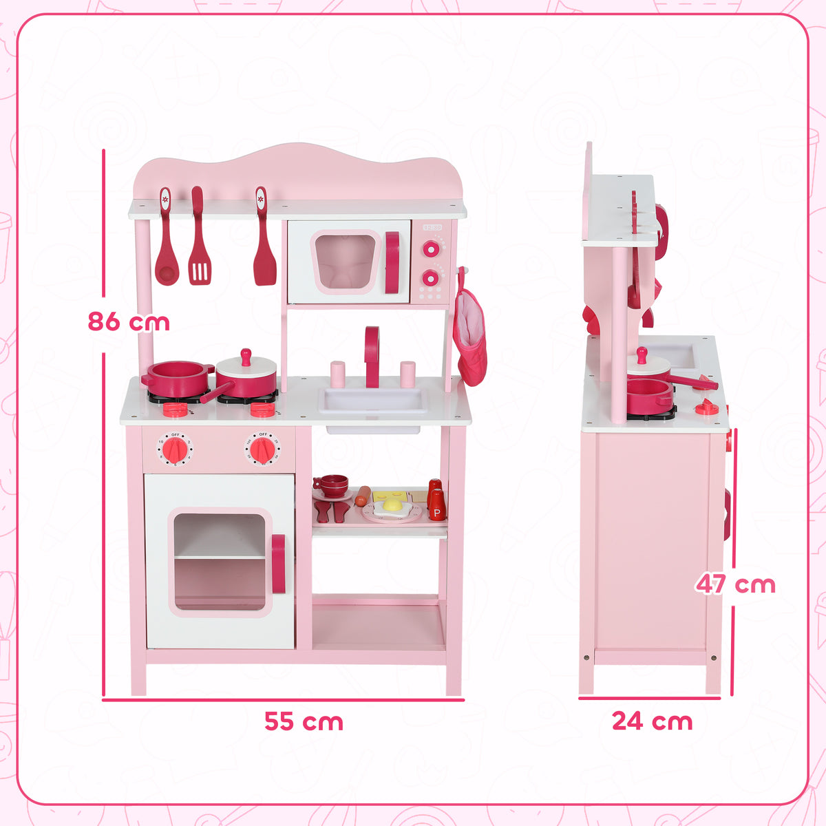 Kinderk¨¹che zum Spielen, Zubeh?r aus Holz, K¨¹chenger?te, kompakt, Ger?usche, Rosa