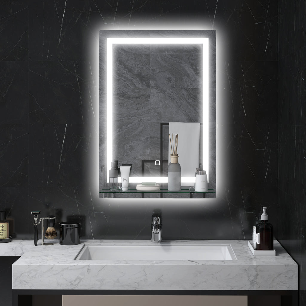 LED-Badspiegel, dimmbar, Anti-Beschlag, Touch-Schalter, Ablage, 50 x 70 cm, Silber