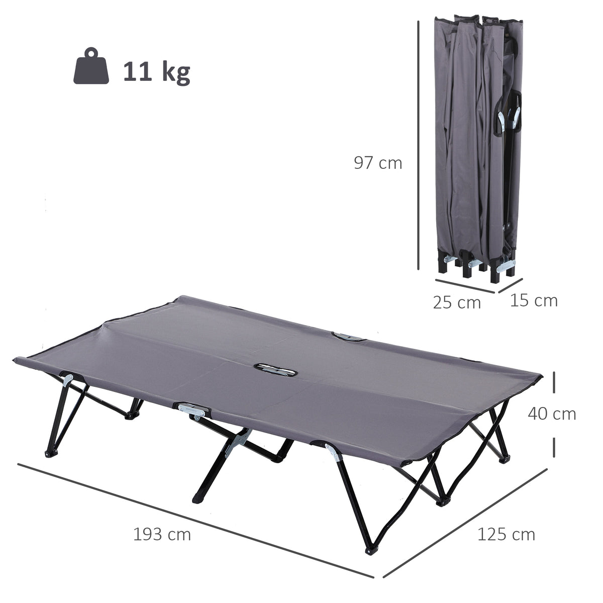 Double Camping Cot Bed, with Bag - Grey