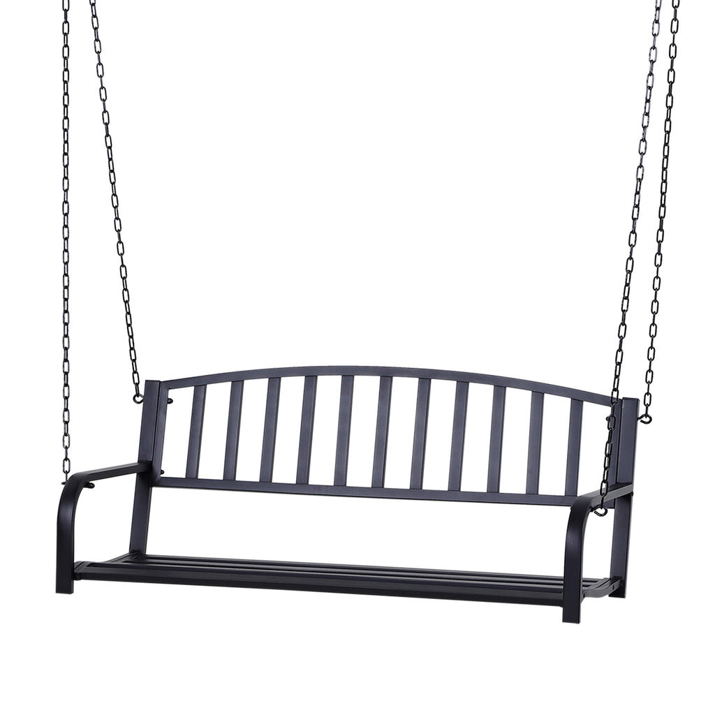  Garden Swing Chair Patio Metal 2 Seater Swing Bench Porch Balcony Bench Loveseat Minimalist Style - Black
