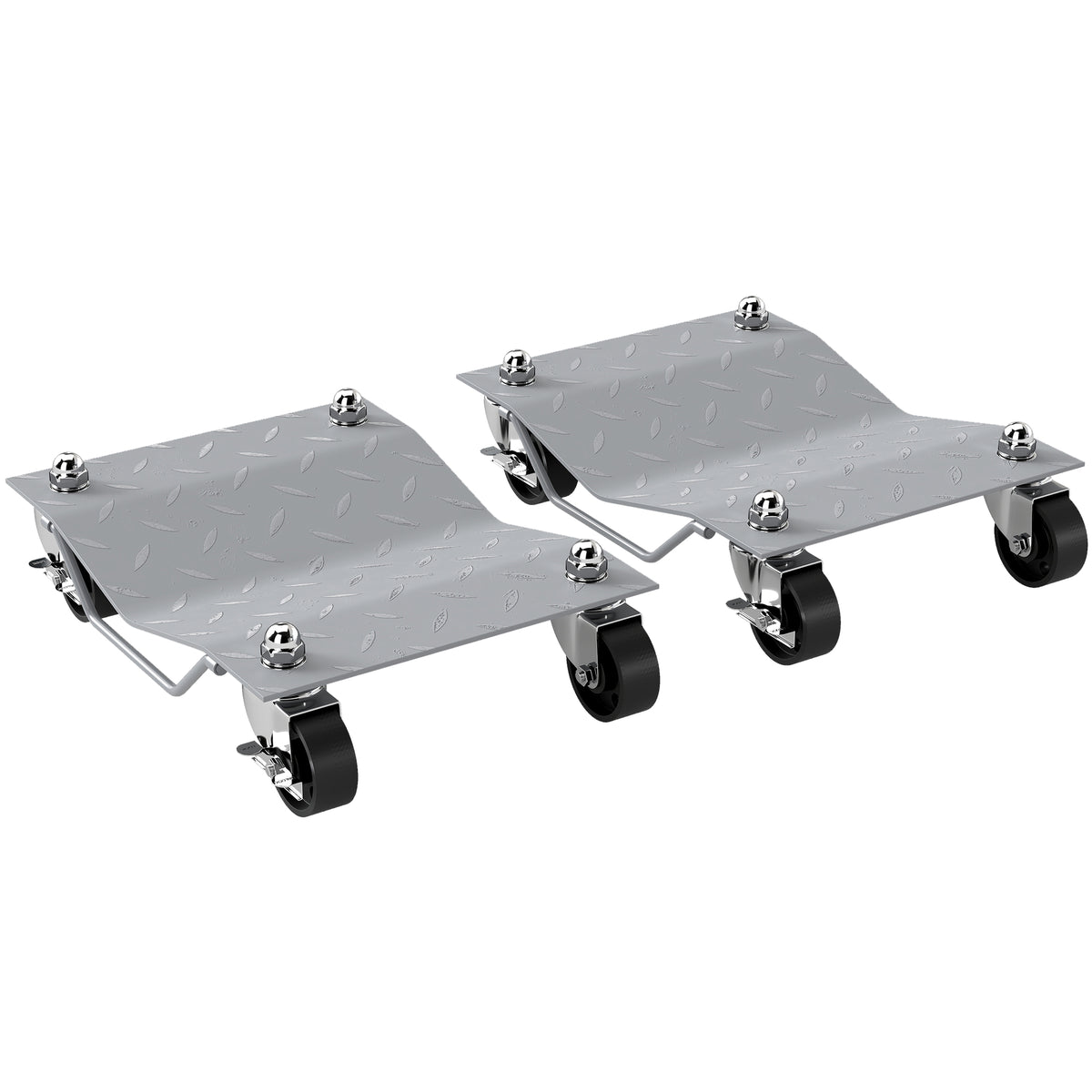 Two-Piece Car Wheel Dolly with Swivel Casters, Non-Slip Metal Plates, 680kg Capacity, Grey