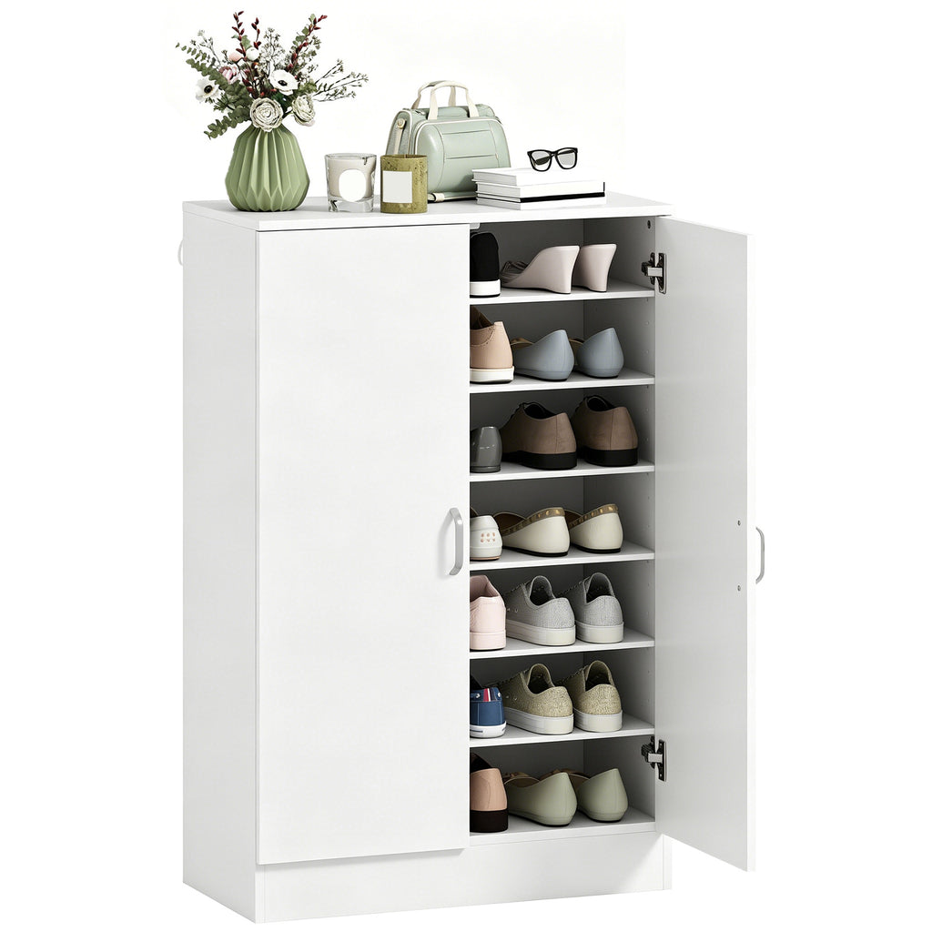 Schuhschrank mit 2 Türen, 6 verstellbare Regalböden, Soft-Close-Scharniere für 21 Paar, Weiß