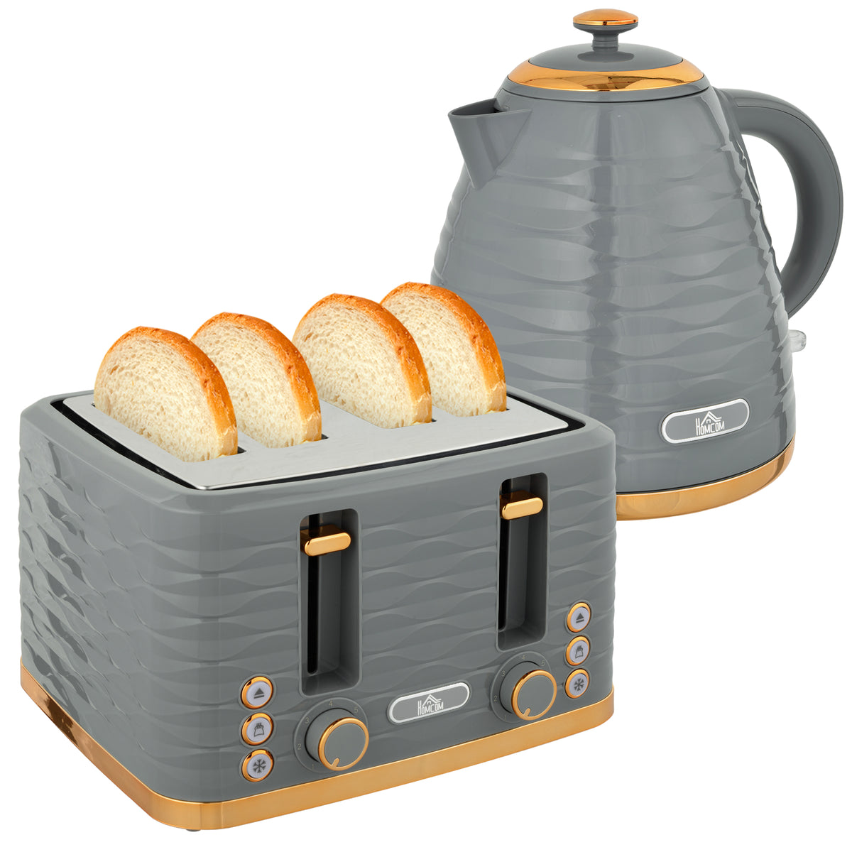 2-in-1 Toaster und Wasserkocher Set, 7 Br?unungsstufen, Auftau- und Aufw?rmfunktion, Grau