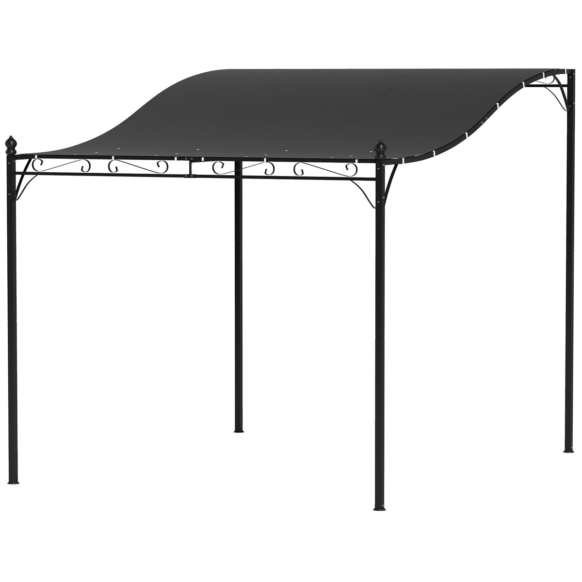 3 x 2,5 m Pergola, Wandmontierter Garten-Pavillon, wasserbeständig, Metallrahmen, Ablauflöcher, Schattendach, Dunkelgrau