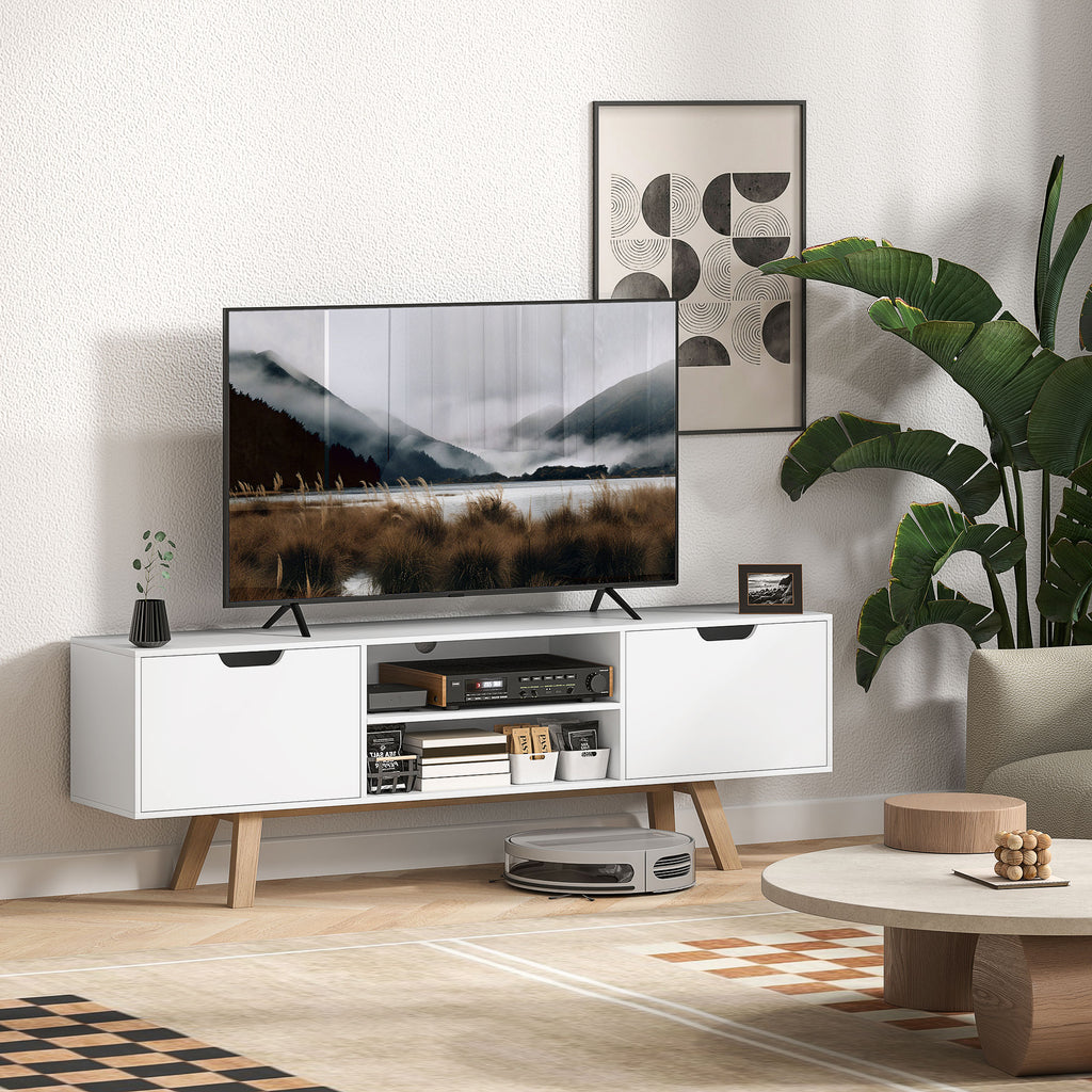 TV-Kommode mit Schubladen und offenen Regalen, MDF, 150 x 39 x 50 cm, Wei?