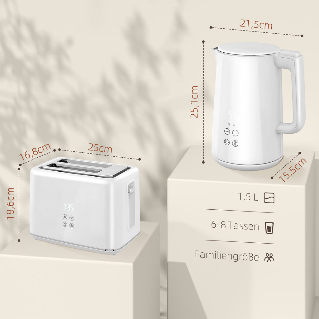 K¨¹chenset mit Wasserkocher und Toaster, 7 Br?unungsstufen, schnelles Kochen, Edelstahl, Kunststoff, Wei?