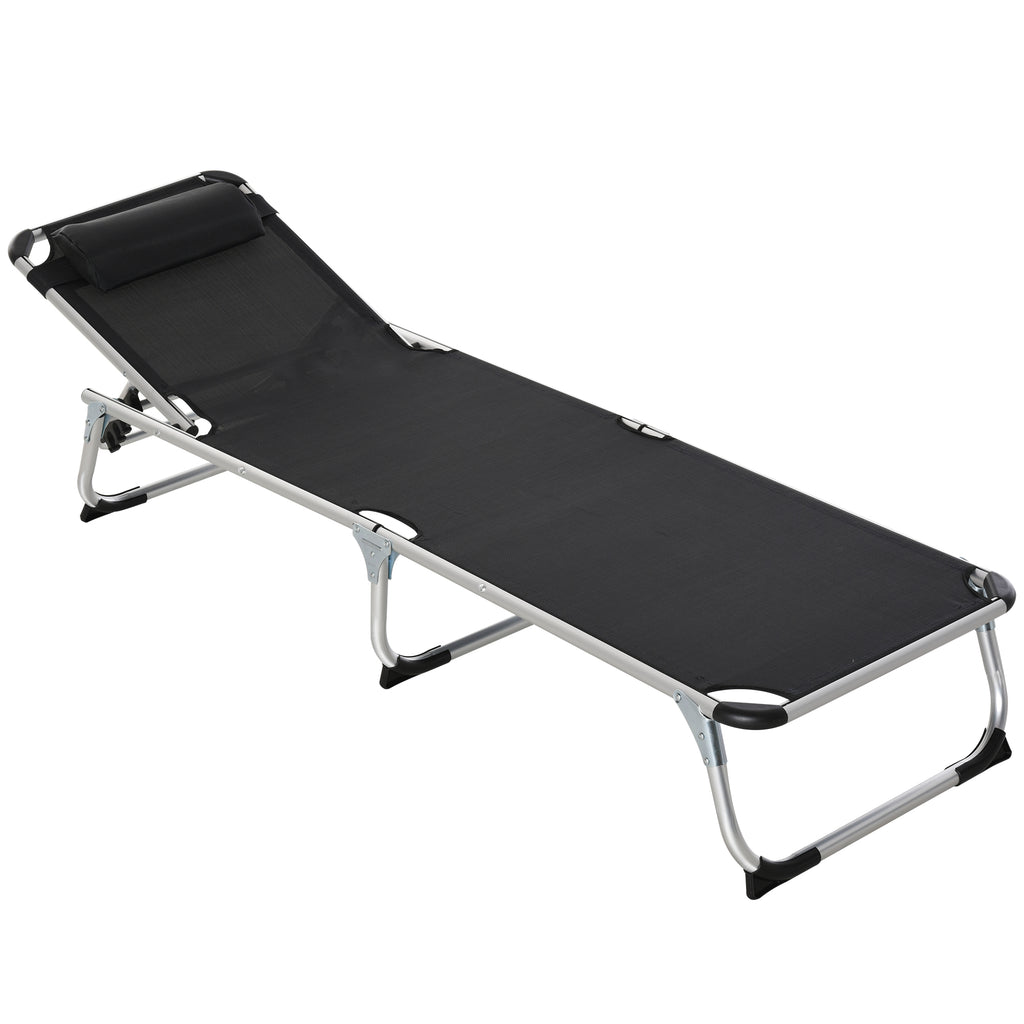  Sonnenliege faltbar Gartenliege mit Kopfkissen Liegestuhl mit der 4-stufig verstellbaren Rückenlehne Campingliege bis 120 kg belastbar für Outdoor-Park, Garten, Schwarz