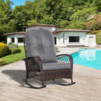 Schaukelstuhl Polster mit Knopfheftung PE-Rattan Stahl Braun + Grau