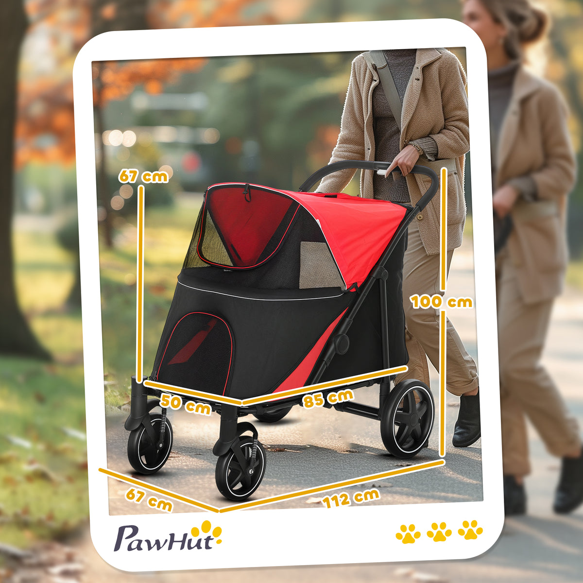 Foldable Pet Stroller, with Universal Wheels, Shock Absorbers, for Medium and Large Dogs, Red