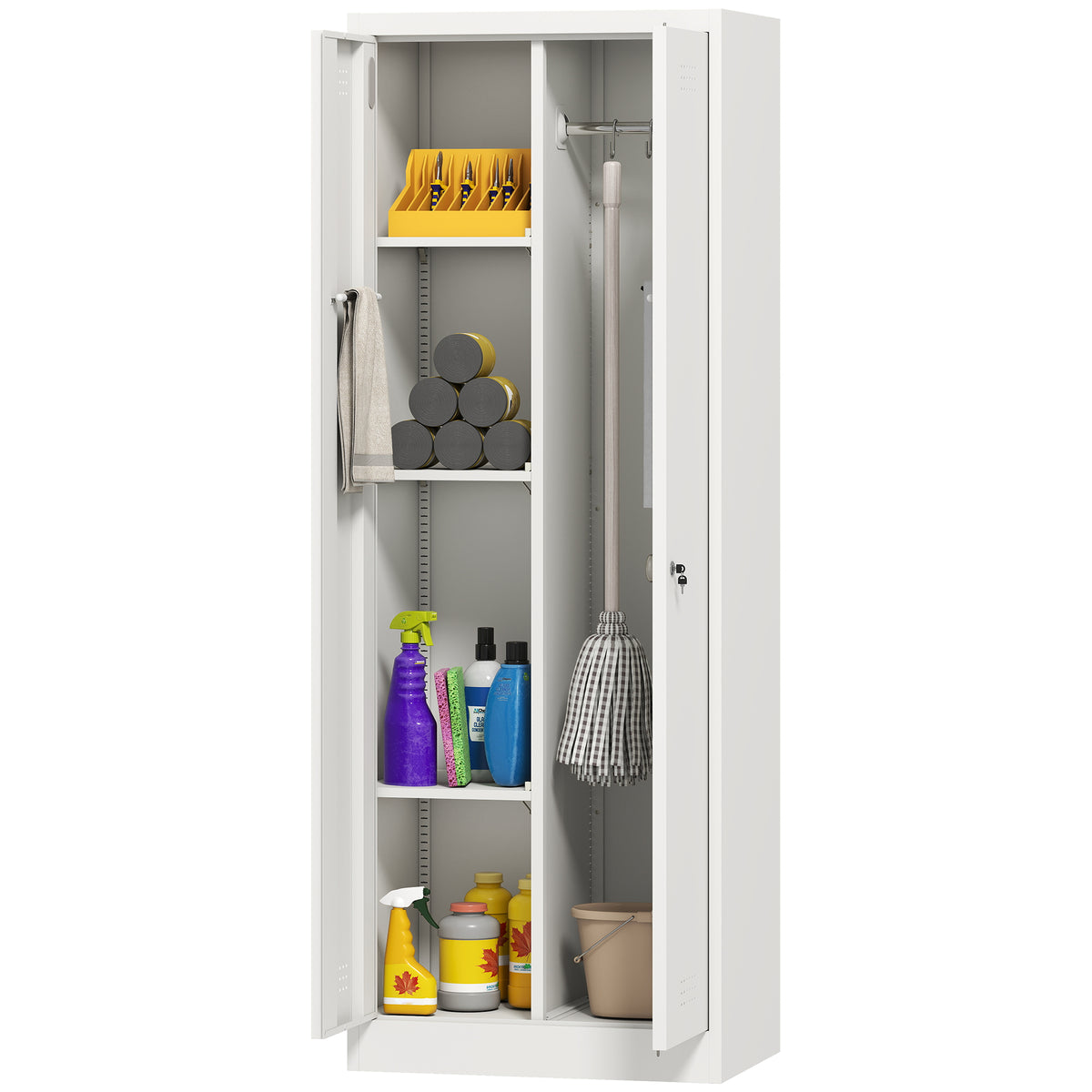 Besenschrank Mehrzweckschrank aus Stahl Vorratsschrank mit Staubsaugerfach & Verstellbaren Einlegeböden 60 x 40 x 165 cm