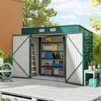 3.7 x 7.9ft Galvanised Steel Shed, with Latched Door and Padlock - Green