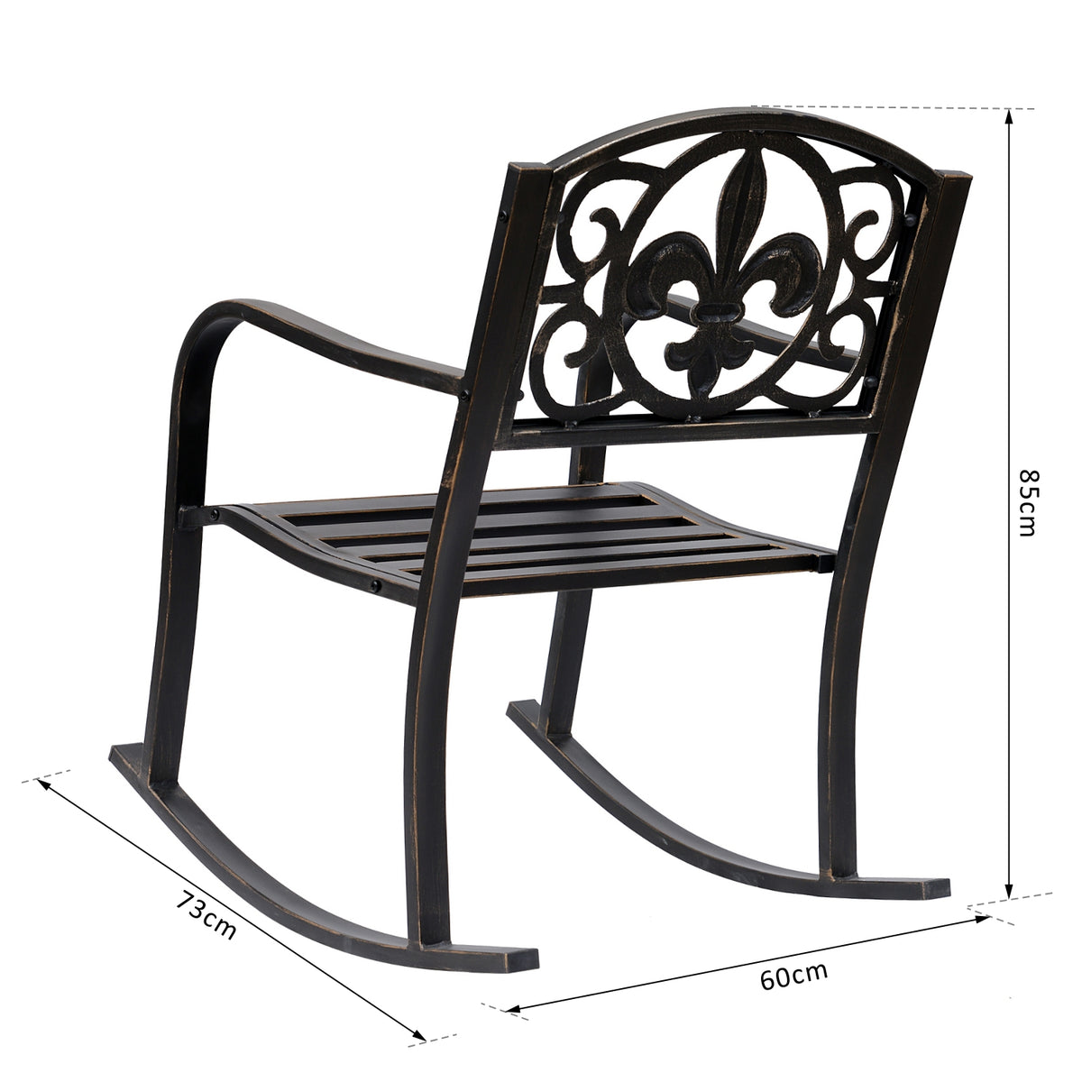 Schaukelstuhl Gartenstuhl Schwingsessel antik Garten Metall Bronze B60 x T73 x H85cm