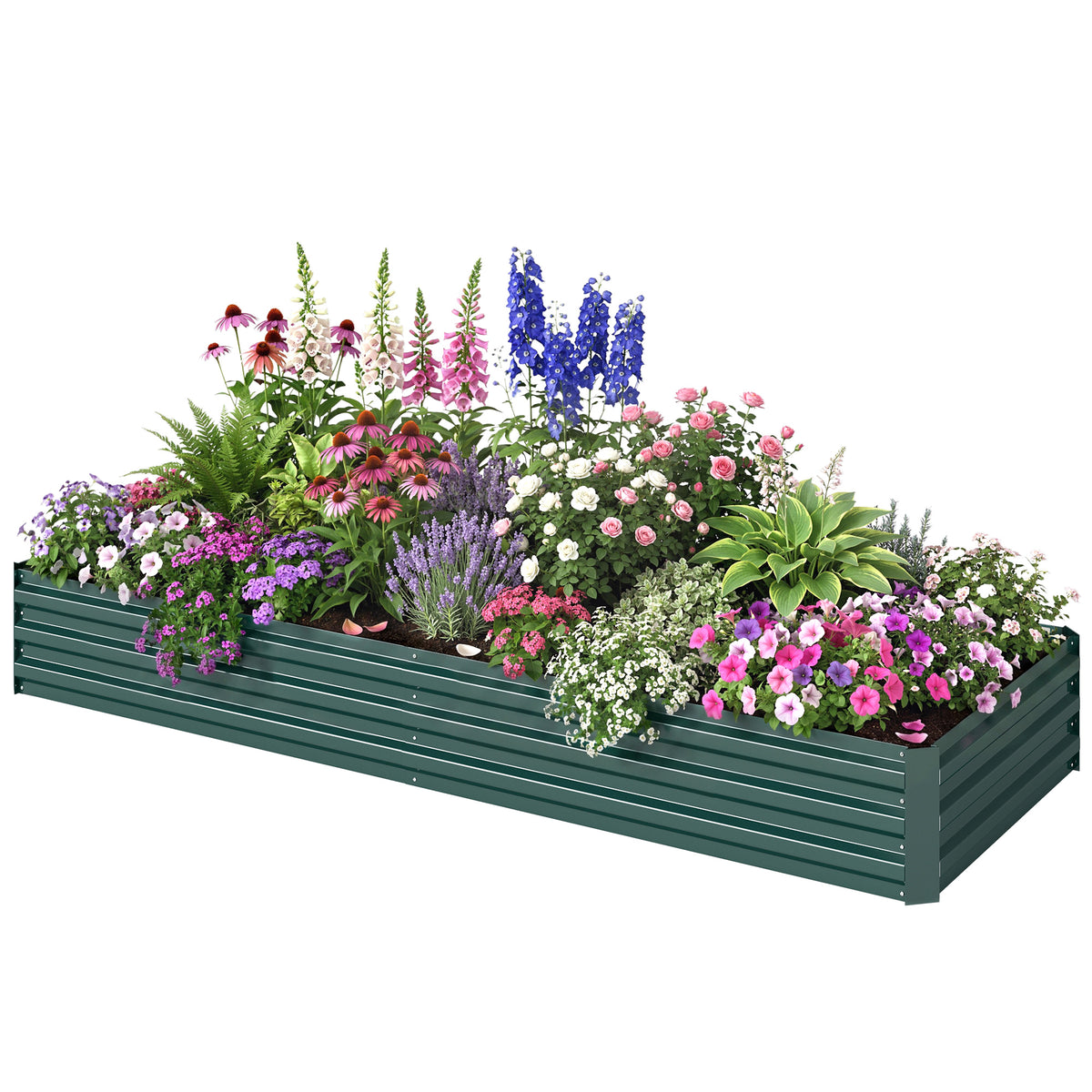 Metal Raised Garden Bed Planter Box Outdoor Planters for Growing Flowers, Herbs, Green, 241x90.5x30cm