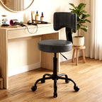 Rollhocker, höhenverstellbarer Salonstuhl aus PU-Leder mit Polstersitz, Rückenlehne und Rollen, Schwarz